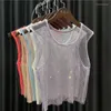 Women's Tanks Crystal Diamond Mesh Tops For Women Small Vest Round Collar Shirt Tank Fishnet Slim Fit Cropped Navel Short Summer Girls