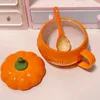 Mokken pompoen mok met deksel keramische vorm Halloween Cups -vormige beker lepel kawaii soep voor herfstdecor