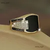 Luxury Ring Classic Men's Ring Fashion Metal Gold Color Inlaid Black Stone Zircon Punk Rings for Men 911