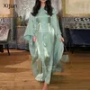 Party Dresses Xijun Luxury Silk Satin Green Evening Modest Long Sleeves Glitter Formal Prom Saudi Arabric Muslim Gowns