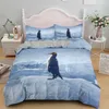 Penguin King Queen dekbedovertrek Mooie zwart witte Antarctische dieren beddengoed voor kinderen Wildlife 2/3pcs Polyester quilt cover