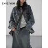 Robes de travail chic Ven coréen veste en jean décontracté lavage longue jupe en ligne pour les femmes en manteau de mode de mode file