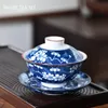 يدويًا صينيًا مطليًا بالأزرق والخزف الأبيض Gaiwan Travel Tea Bowl منزل مصنوع يدويًا Ceramic Teaware كأس شخصي 140 مل