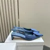 Nuovi jeans di alta qualità tacchi alti tacchi blu pompe di seta puntate leopardo scarpe slingback marca scarpe designer di lusso ufficio eleganti scarpe da donna eleganti scarpe da mulo poco profonde donne donne