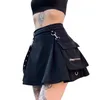 Kjolar kvinnor punk stil kjol hög midja kort a-line flare gothic y3k damer cross harajuku 90s e-girl streetwear