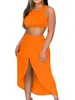 LW Crop Top Wrap Skirt Set Summer Elegante Romantico Sleevelico Solido Coloro Round Neck Daily Two Matching Abito per donne 240329