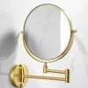 Makeup Mirror Brushed Gold Brass 360 Rotate Mirror 3 X Magnifying Bathroom Mirror Drill Hole Folding Shave 8 Inches Round Mirror