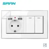 Wall 16A Multiple european plug socket with usb for home 5V 2A,Socket with Siwtch 2Gang 2Way Acrylic panel With protective film