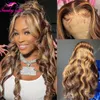 Highlight Body Wave Human Hair Lace Front 427 Honey Blonde T Part For Women Brazilian Remy 240401