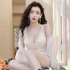 Swimwear femminile in stile coreano Donne spingendo il costume da bagno a v-collo a due pezzi set solido costume da bagno senza schienale