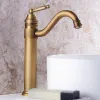 Antike Messing Badezimmerbecken Wasserhahn Eingriff Vintage Bronze hohe alte Retro -Wasserhähne Heißer kaltes Badmixer Wasser Waschbecken Wasserhahn