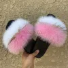 Sneakers Summer Kids Fur Slippers Fluffy Raccoon Fur Slides Toddler Furry Fox Fur Flip Flops Children Rainbow Fur Sandal Girls Flat Shoes