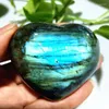 Figurine decorative Blu Naturale Labrador Stone Crystal Heart Palm potente Energia gioca a Meditazione spirituale Guarigione Feng Shui Home