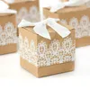20 st spets båge godisbox blomma kraft papper baby shower dragee dop födelsedag bröllop presentförpackning mini enkel kakan förpackning