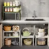 Kitchen Storage Expandable Cabinet Counter-top Shelves Free Standing Adjustable Counter Shelf For Bathroom Pantry