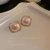 Zircon Inlaid Pearl Geometric French Style Personalized Temperament Ear Buckle Light Fashion High-end Feeling Earrings