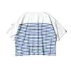 Men's T Shirts 22SS KAPITAL Hirata Hiroshi Blue And White Striped Color Matching Loose Three Flag Round Neck Short Sleeved T-shirt Men