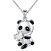 Schattig roze hartvormige kubieke zirkonia panda ketting voor kinderen - Chinese stijl hanglank ketting