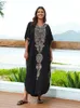 Causal Embroidery Printed Vneck Batwing Sleeve Oversize Kaftan Women Summer Beach Dress Plus Size Maxi Dresses Q1607 240410