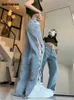 Kadınlar Aotvotee Asimetrik Yüksek Kadınlar için Wanded 2024 Moda Sokak Giyim İnce Flare Pants Vintage Dantel Yukarı Tam Uzunluk