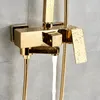 Golden Copper Shower Set -kran Väggmonterad varm och kall badkar duschkolonn Square 8 "Regnduschblandare kran