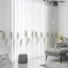 Curtain Pastoral Yellow Leaves Embroidery Sheer For Living Room Voile Drape Kitchen Window Home Decoration Grommet Ring #E