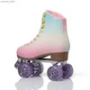 Patinadores en línea de rolleros moda cómoda gamuza patines verdes zapatos patins de aleación de aluminio Soporte de aluminio adulto hilera doble púrpura transparente 4 ruedas y240410