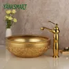 Yanksmart Round et ovale salle de bain vele d'œuvre porcelaine lavabo lavabo lavabo en céramique lavabo comptoir haut de gamme Basin de lavabo or