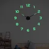 47 بوصة جديدة من الساعات الحائط المضيئة على مدار الساعة ساعة ساعة Horloge 3D DIY ملصقات المرآة الأكريليك كوارتز Duvar Saat Klock Modern Mute