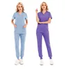 Women'S Two Piece Pants Womens Solid Color Spa Threaded Clinic Work Suits Tops Uni Scrub Pet Nursing Uniform Drop Delivery Apparel