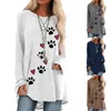 Automne Femmes Casual Dog Paw Imprimé blancs longs longs T-shirts en vrac