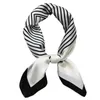 Scarves Square Imitation Silk Scarf Black And White Striped Head Wrap For Women Multifunction Silk Feeling Neckerchief 240410