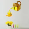3D DIY Teapot Shape Wandklok Acryl Mirror Clock Moderne keuken Home Decor Wall Sticker Hollow Digital Clock Home Decor