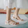 Summer Soft Low Sandals Woman Leather Suit Female Beige Clear Heels Women's Shoes Buckle Strap Low-heeled Gladiator Com 240401