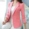 Costumes de femmes Blazers Femmes Blazer Office Lady 2023 Elegant Slim Notched Women Blazers and Vests Button Long Manche Solid Work Femme Blue Costume Coat C240410