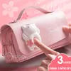 Sakura Lápis Bolsa Pu Caso Caso Caso Kawaii Patricer Bolsa para Menina da Escola Sweet Pens Holder Caixa de presente Armazenamento de flores