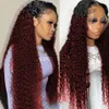 1B / 99 Colored Curly Human Heum Hair Bundles with Close Ombre Embre Deep Water Wave Hair Pack avec Frontal Fermed 5x5 6x6 HD Lace