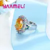 Anillos de racimo Hermoso colorido Flor de circón Femenino 925 Sterling Plata brillante Diseño ovalado Dropship de bodas para mujeres