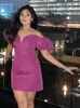 Casual Dresses Lantern Sleeve Off Shoulder Mini Dress Women Purple Fashion Sleeveless Short 2024 Chic Ladies Evening Robes