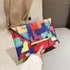 Avondtassen modekunst vrouwen koppelt plaid contrast kleur magnetische gesp kleine vierkante tas hoog kwaliteit pu casual regenboog envelop