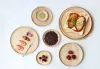 Lanche de madeira redonda prato de madeira japonês lanches de madeira bolo placa de frutas conjunto de manteiga sólida bandeja de jantar de bife de mesa de mesa