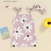 Robes de fille Visgogo petite robe fille robe 2 pièces Summer Summer Square Coup Tie Up Up Spaghetti Robe Floral Robe Fleur Bandon Toddler Set L47