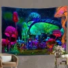 Tapiz de hongos de dormitorio Tapiz psicodélico Planta de fantasía de fantasía Tapiz de estrellato Póster de luz negra montada en la pared para habitación en casa