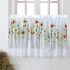 1Pc Rod Pocket Short Curtains Flower Embroidered Half-Curtain for Kitchen Door Cabinet Decor Drapes Cafe Tulle Window Treatments