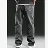 Men's Jeans Grey Patchwork Denim Pants Plus Size 44 Fashion Loose Straight Trousers Male Jean Bottoms Men Clothing