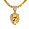 Hip Hop Lion King Crystal Rhinestone Pendant 18K Guldpläterad långkedjig halsband Hipster Street Dance Hiphop smycken män kvinnor hig322k