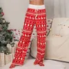 Christmas Women Print Casual Straight-leg Pants High Waist PyjamaTrousers with Drawstring Home Service Women's Trousers