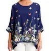 Damesblouses lente zomer dames chiffon shirt vintage elegante bloemenprint o-hals losse vakantie strand bohemian dames blouse blusas