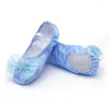 Dansschoenen maat 23-39 Ice Bowknot Snow Blue Cherry Pink Weman Patter Kids Bandage Children Ballet Silk Split Suede Sole