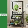 3 Tier Plant Stand Rack med hängande korg justerbar blomma planter rack hyllor arrangör bonsai display hylla växt